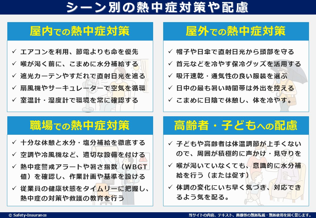 シーン別の熱中症対策や配慮