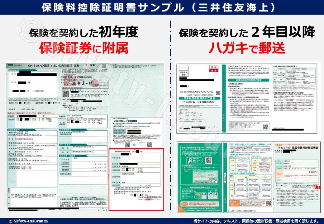 保険料控除証明書サンプル初年度は証券に付随。２年目以降はハガキで郵送